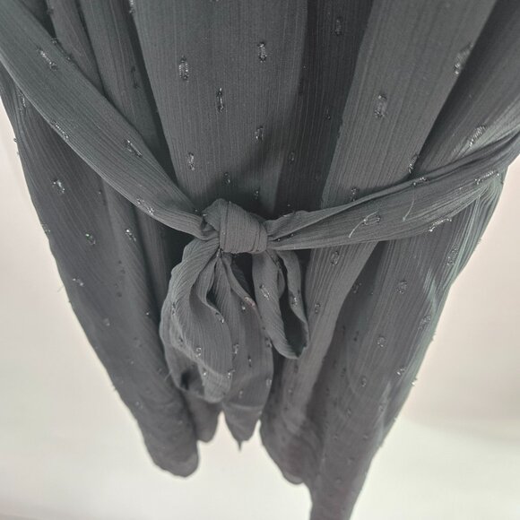 INC Black Swiss Dots Square Neck Ruffled Lined Belt Midi Dress Size Large - Picture 6 of 14